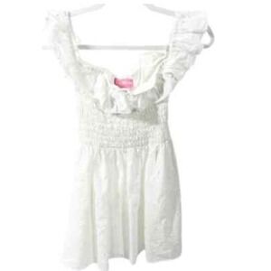 Sugar Thrillz Dress White Eyelet Ruffle Mini Dress NEW size L
